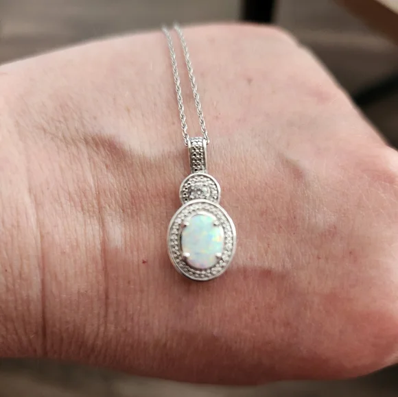 Opal and white sapphire Necklace/Bracelet set - Picture 7 of 11